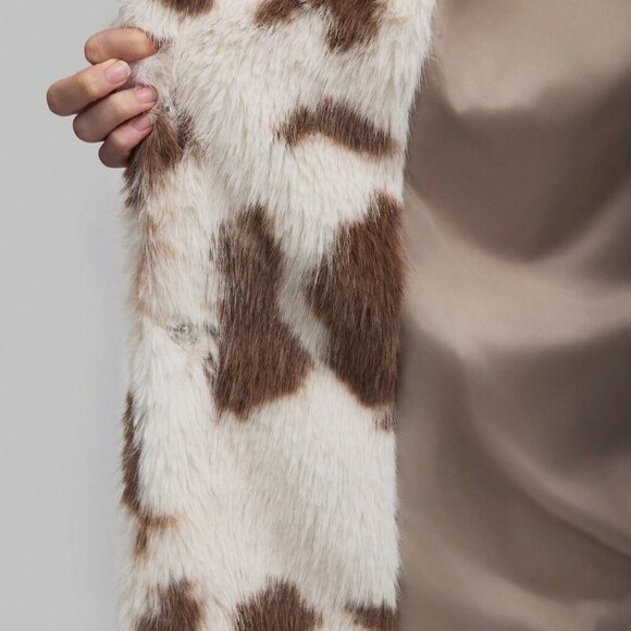 Khaki Casual Womens Leopard Print Oversized Fluffy faux fur Lined Coat - Picture 8 of 8